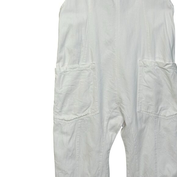 Free People High Roller Denim Jumpsuit Overalls in Optic White | L - Picture 5 of 10